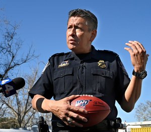 Carlos Martel, director of field operations for U.S. Customs and Border Protection, speaks to the press about Super Bowl security in Carson, California, on Thursday, Feb. 3, 2022.