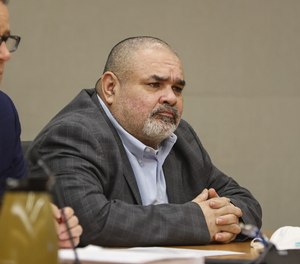Jesse Gomez (right), who was convicted of first-degree murder, listens to testimony during his sentencing hearing at the San Diego Central Courthouse on Friday, March 4, 2022.