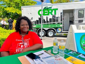 Linda Williams, a Coconut Grove resident, has been a member of her neighborhood Community Emergency Response Team for years. She encouraged people to register for the training at an event Thursday outside City Hall to mark the relaunch of the city's CERT program with new federal funds.