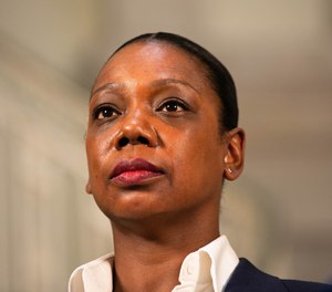 NYPD Commissioner Keechant Sewell is pictured at a City Hall press conference in New York on Thursday, June 23, 2022.
