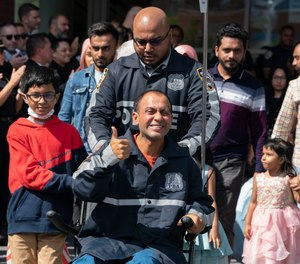 Muhammed Chowdhury leaves Jacobi Medical Center with his wife and three children.
