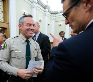 Riverside County District Attorney Mike Hestrin, pictured here at right with Riverside County Sheriff Chad Bianco, said fentanyl-related deaths and arrests have skyrocketed in the past year.