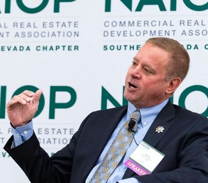 Undersheriff Kevin McMahill speaks about community safety at an event hosted by the Commercial Real Estate Development Association (NAIOP) at the Orleans hotel-casino, on Thursday, Oct. 20, 2022, in Las Vegas.