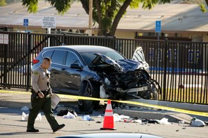 Ten Los Angeles County sheriff's cadets were injured Wednesday morning when a driver plowed into them during a morning run in Whittier. The crash occurred near the sheriff's training academy.