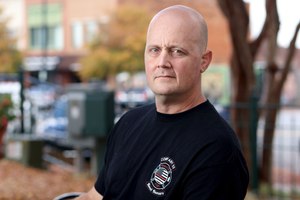 Former Marietta Firefighter Webb Smith is shown at the Marietta Square on Nov. 3, 2022. He resigned after 15 years of service.