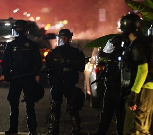 Portland Police declared a riot Tuesday, June 30, as protesters gathered outside Portland Police Union headquarters on North Lombard Street.