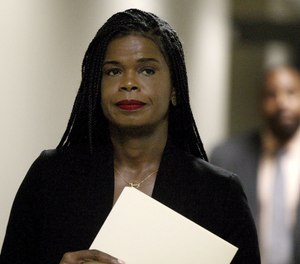 Cook County State's Attorney Kim Foxx arrives for a news conference.