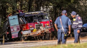 A fire engine crashed Thursday morning outside Riverdale Fire Station 2.