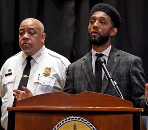 Baltimore Mayor Brandon Scott on Wednesday touted a year-over-year increase in arrests, including those for gun crimes.