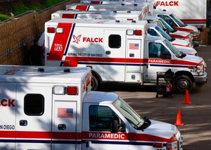 Falck ambulances were lined up at the company headquarters on Feb. 15. The new business model 