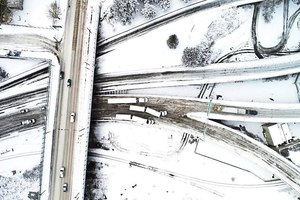 The part of Portland where Interstate 5 and I-84 meet is seen from a drone on Thursday morning.