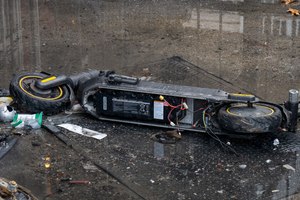 An e-scooter is pictured after a deadly fire inside a three-story residence on 89th St. in Queens on Jan. 20, 2023.