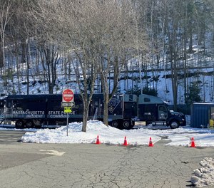 Massachusetts State Police mobile command center in Greenfield.