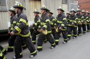 Probationary firefighters train at the FDNY's Fire Academy on Randall's Island.