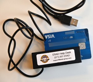 An ERAD card reader is designed for officers to check prepaid debit cards containing potential criminal funds.