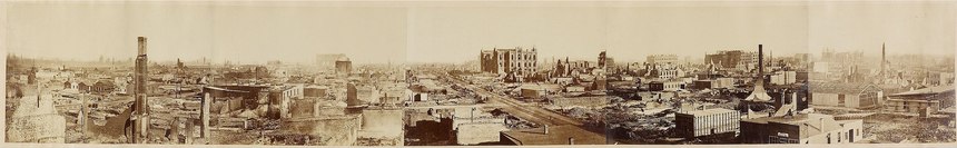 Panorama of damage to the City of Chicago. 