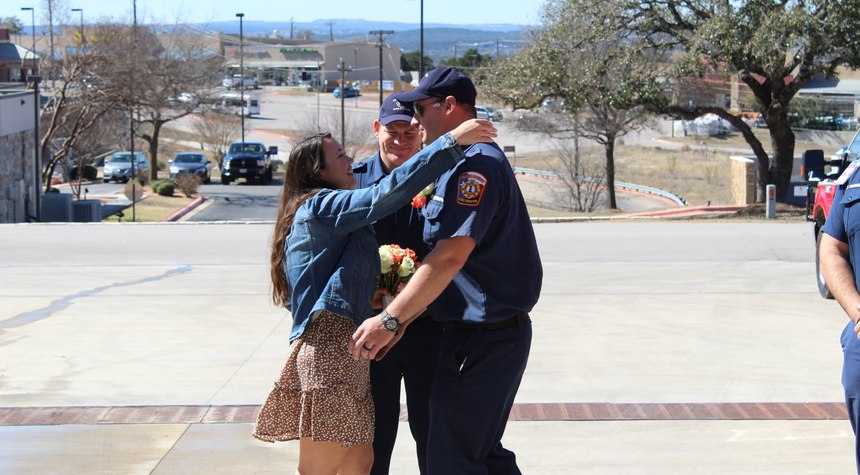 Travis County Emergency Services District #1 organized a wedding at the station in under two hours so Driver/Operator Dylan Fischer and his bride, Nina, would have their special day.