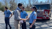 Ind. officer shot in neck meets firefighters who saved his life