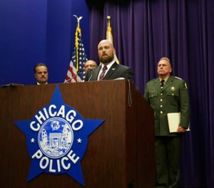 Commander Tim Jones, head of the Bureau of Alcohol Tobacco and Firearms Strike Force, speaks at a news conference, Friday, June 30, 2017, in Chicago where it was announced that Chicago police and federal agents are collaborating on an initiative to stem the flow of illegal firearms in the city as part of efforts to curb rampant gun violence in the city.