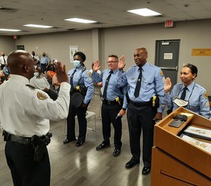 New Orleans PD Superintendent Shaun Ferguson promotes multiple officers in a ceremony at the NOPD Training Academy on June 17, 2022.