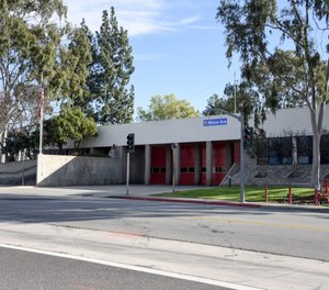 A firefighter sustained minor injuries after a car crashed into Rialto Fire Station 201 on Friday. Officials said it is the third time the station has been struck by a vehicle.