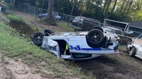 La. officer hospitalized after cruiser flips during pursuit with suspect