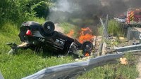 Wis. officer walks away from crash after cruiser rolls over, catches fire