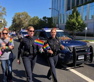 San Jose Police officers march with friends and family in the Silicon Valley Pride parade in August 2018.