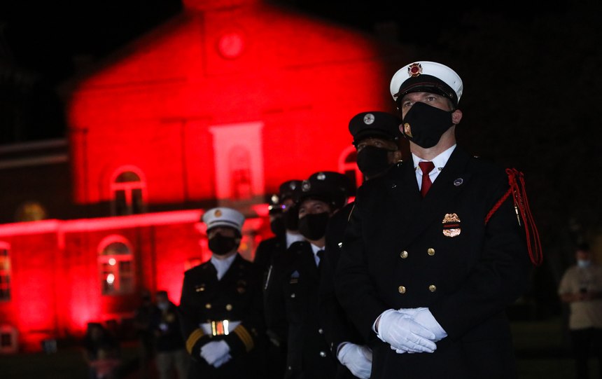 The NFFF chapel was lit in red in remembrance of the fallen firefighters.