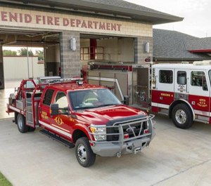 The grass rigs, with platforms built on full-sized pickups, are cheaper to maintain, fuel and replace. (Photo/Enid Fire Department, Fire Marshal Ken Helms)