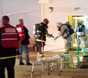 The fire extended into an adjoining lab, prompting officials to call in a hazmat decontamination unit in case firefighters and employees in the building had been exposed to potentially harmful chemicals. (Photo/Delaware County Emergency Services)