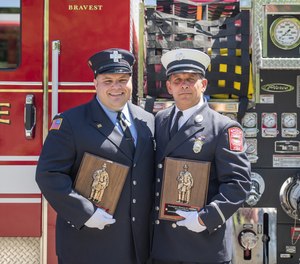 Cross and Arone received the award at a ceremony held during the annual Firefighter Memorial Sunday exercises at Saugus Fire headquarters on Sunday, June 9.