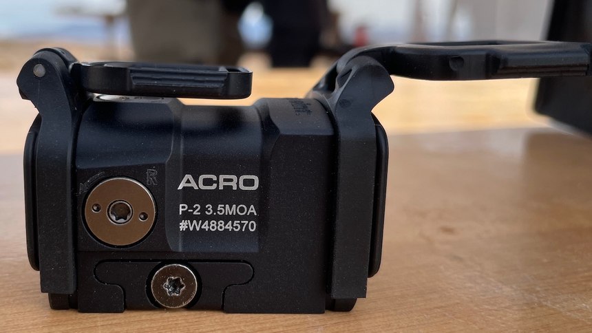 Aimpoint's ACRO P-2 has a redesigned battery cover holding a much larger battery for 50,000 hours of operation.