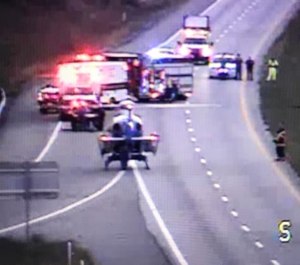A medevac helicopter transported the EMT to the University of Virginia Medical Center in Charlottesville with serious, but non-life-threatening injuries. (Photo/Virginia Department of Transportation)