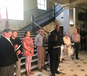 Little Rock Police Chief Kenton Buckner speaks during a news conference at City Hall in Little Rock, Ark., Saturday, July 1, 2017. (AP Photo/Andrew DeMillo)