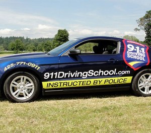 The 911 Driving School was founded 10 years ago by a cop and uses police and fire personnel as instructors.