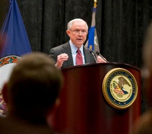 Attorney General Jeff Sessions gestures during a speech before law enforcement officers in Richmond, Va., Wednesday, March 15, 2017.