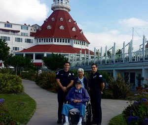Long time sweethearts on a trip to Hotel Del Coronado, trip provided by AMR San Diego.