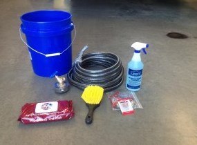 The Roanoke Fire-EMS Department’s decon equipment includes: 5 gallon bucket, 25 feet of garden hose along with 2 1/2″ blind cap and garden spicket added to it, scrub brush, bottle of turnout gear washing spray, wet wipes, and individual packets of SPF 30 to be used while out training or during long-duration incidents.