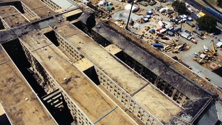 Fire traveled to the roof structures that cover the inner and outer rings and the corridors of the Pentagon. By the middle of the night, fire was running under much of the structure, prompting firefighters to go back to work on fire suppression efforts.