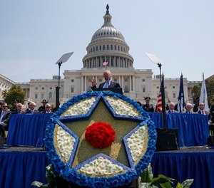 President Donald Trump speaks during the 37th annual National Peace Officers Memorial Service on Capitol Hill, Tuesday, May 15, 2018, in Washington. (AP Photo/Evan Vucci)