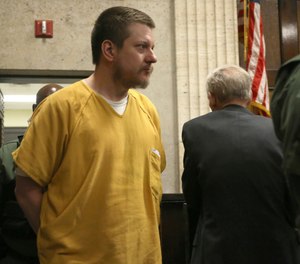 Former Chicago police Officer Jason Van Dyke is escorted into the courtroom for his sentencing hearing at the Leighton Criminal Court Building, Friday, Jan. 18, 2019, in Chicago, for the 2014 shooting of Laquan McDonald. (Antonio Perez/Chicago Tribune via AP, Pool)