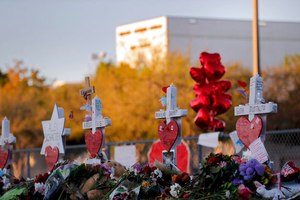 A makeshift memorial was outside of Marjory Stoneman Douglas High School in 2018.
