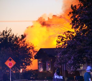 A fire breaks out behind the Casa Corona restaurant following an earthquake in Ridgecrest, Calif., Friday, July 5, 2019.