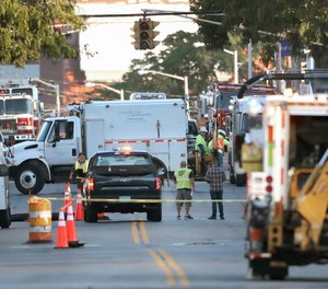 Emergency personnel respond after a reported gas leak early Friday, Sept. 27, 2019 in Lawrence, Mass.
