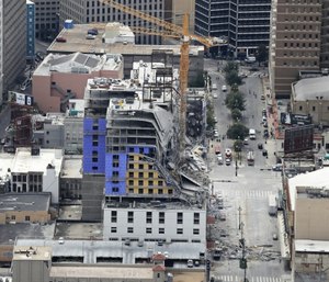 This aerial photo shows the Hard Rock Hotel, which was under construction, after a fatal partial collapse in New Orleans.