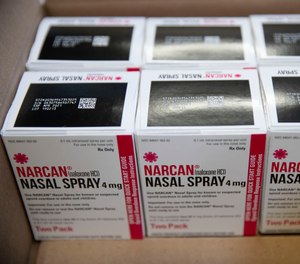 Shown are boxes of the overdose-reversal drug Narcan.