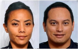 This undated photo provided by the Honolulu Police Department shows Officers Tiffany Enriquez, left, and Kaulike Kalama. Enriquez and Kalama were killed Sunday, Jan. 19, 2020, while responding to a call.
