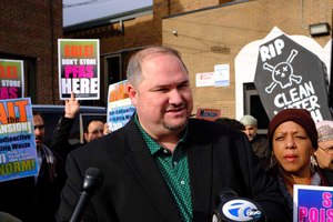 In this Dec. 27, 2019, photo, State Reps. Isaac Robinson and Cynthia A. Johnson, D-Detroit, protest with community members in Detroit over the expansion of a treatment center in Hamtramck. Image: Sarah Rahal/Detroit News via AP