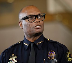 In this June 15, 2015, file photo, Dallas Police Chief David Brown briefs the media about a shooting at Dallas Police headquarters in Dallas. Chicago Mayor Lori Lightfoot on Thursday, April 2, 2020, named Brown to lead the police force in the nation's third largest city. (AP Photo/Tony Gutierrez, File)